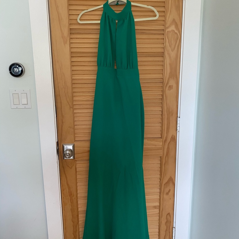 Emerald green open back dress/gown